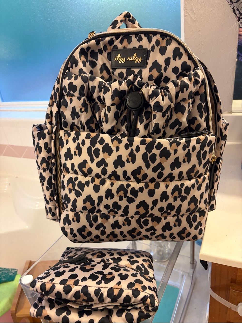 Itzy Ritzy Leopard Print Diaper Backpack - Beige and Black